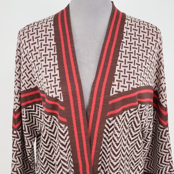 Zozo Sweater Womens Medium Gray Red Brown Open Cardigan Long Sleeve Boho Hipster - Picture 14 of 14